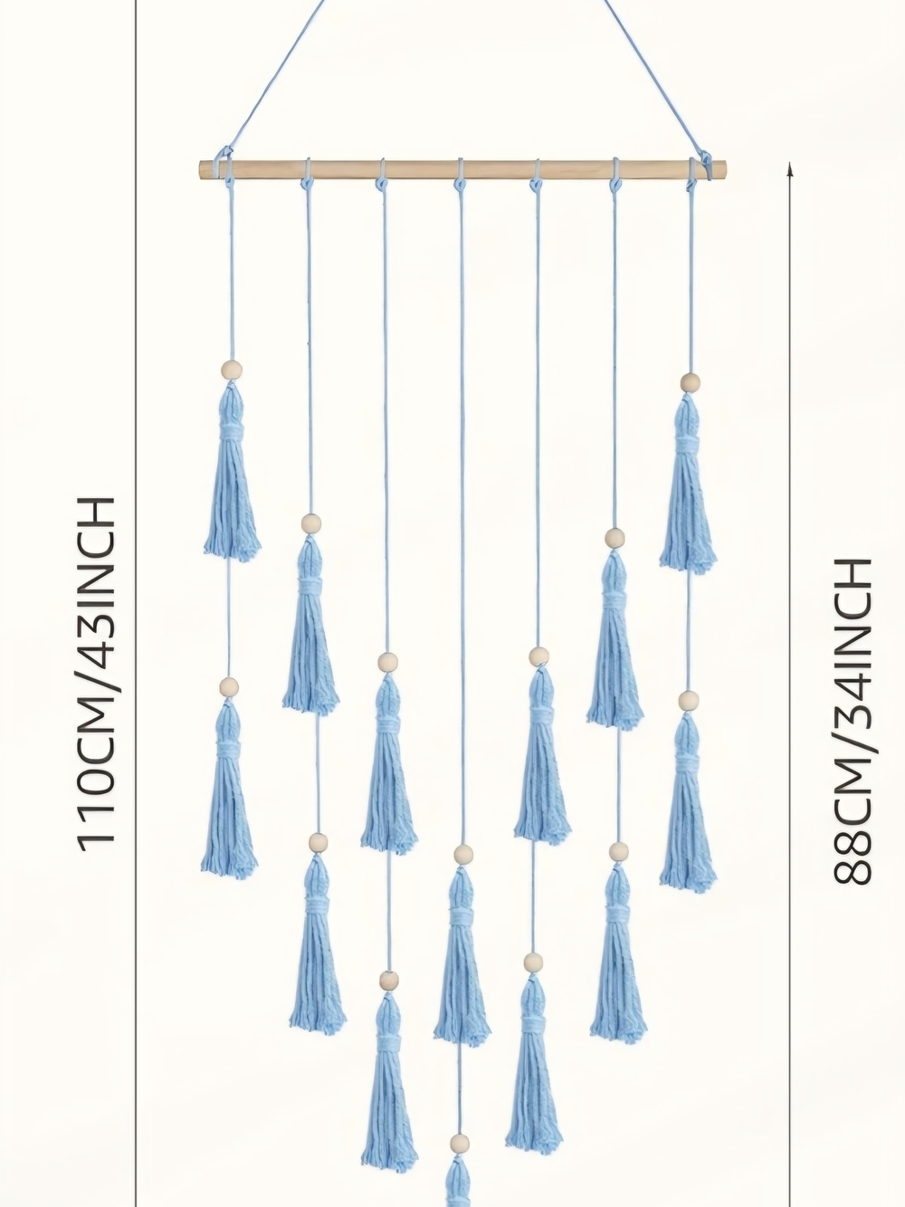 Bohemian Blue Cotton Yarn Tassel Garland Wall Art Wooden Beads LED Light Sz 43" - Picture 3 of 10